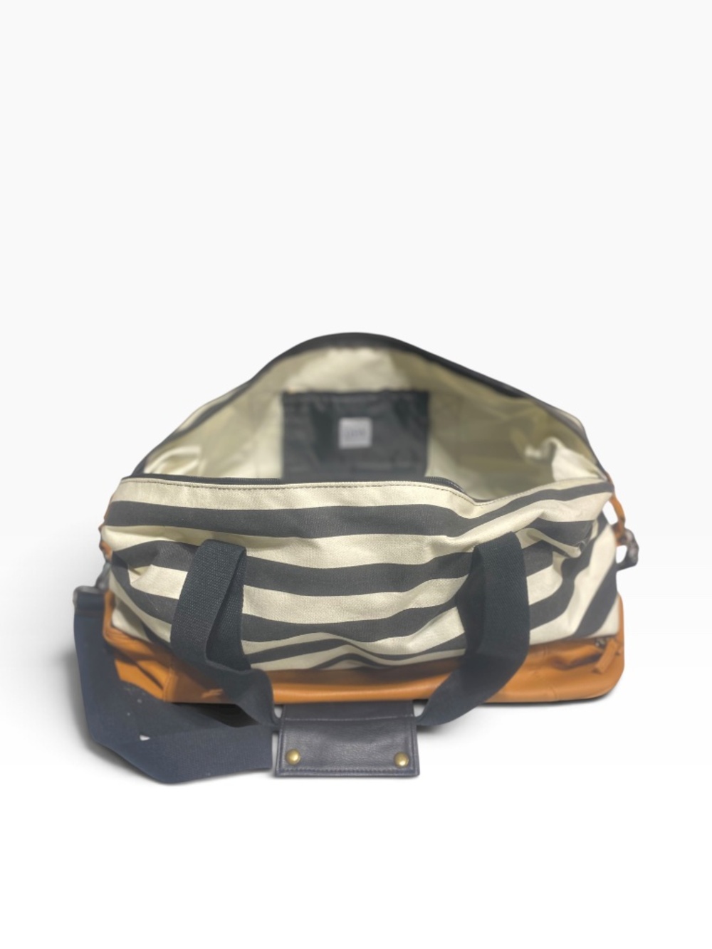 DSW Exclusive Black & White Striped Weekender Bag w Separate shoe storage